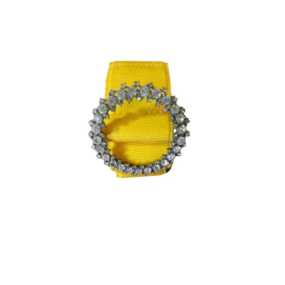 J Crew Womens Preppy Yellow Grosgrain Ribbon Rhinestone Jewel Buckle‎ Sash Belt